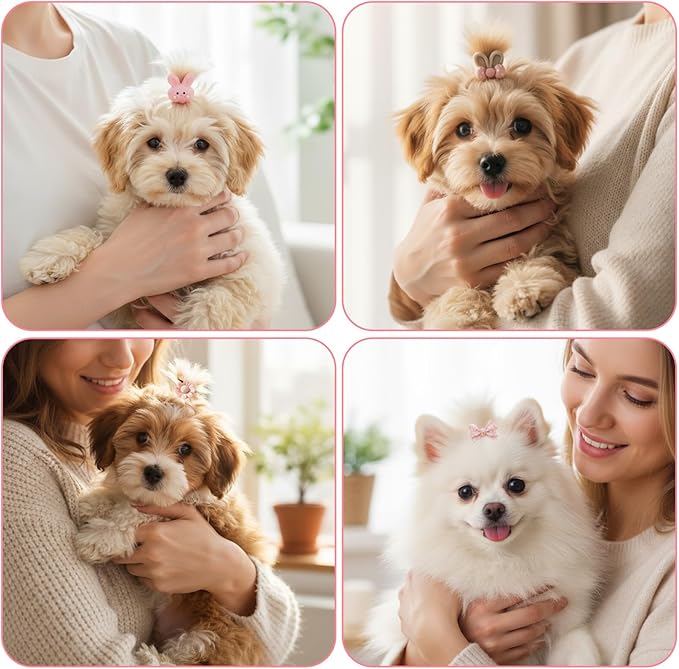 Ouligay 20PCS Small Dog Hair Bows with Rubber Bands Cute Dog Bows for Small Size Dogs Pink Puppy Bowknot Accessories Hair Ties for Yorkie Shih Tzu and Cat Girl