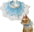 Cat Lace Bandana, Cat Tutu Collar with Pearl Princess Costume for Small Dog Bunny Wedding Birthday Party Holiday Decoration, Blue S 7.5"-10"