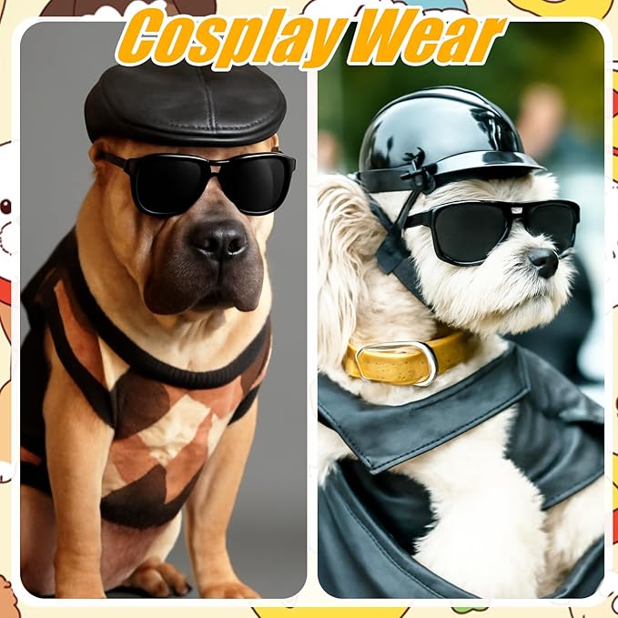 Dog Sunglasses Pet Supplies for Medium Large Breed Dogs with Adjustable Strap Black UV Protection Sun Glasses for Pet Riding Hiking Swimming Police Halloween Christmas Cosplay (Medium)