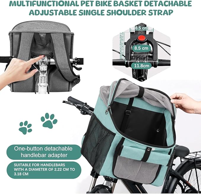Dog Bike Basket, 12.5" L x 11.4" W x 15.3" H Bike Basket Front Dog Carrier, Bikes Baskets Front Dogs Carrier, Washable Liner for Travelling, Camping, Vet Appointments, Walks in The Park (Blue)