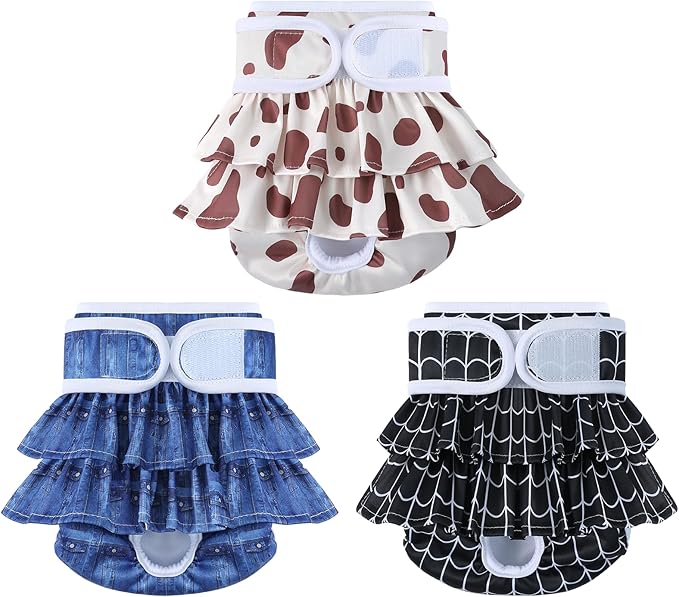 Reusable Dog Diapers Female 3 Pack Doggie Diapers for Period Heat Incontinence Puppy Training (Medium, Animal Print)
