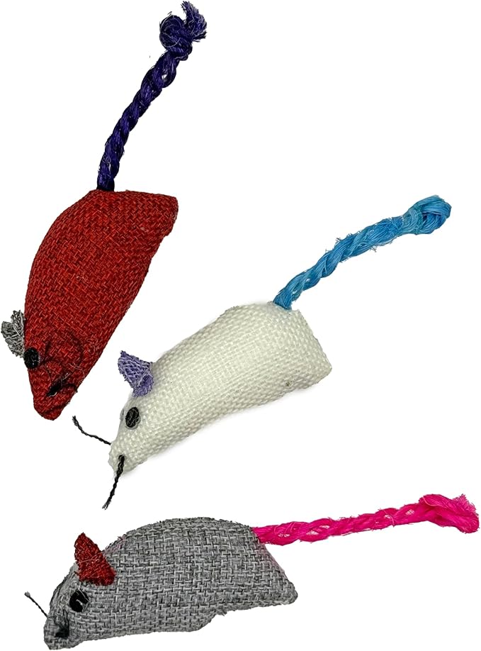 SPOT Burlap Mice Cat Toys, Interactive & Durable Catnip Toys for Indoor Cats & Kittens, Perfect for Hunting & Play, 3-Inch, Assorted Colors, 3 Pieces