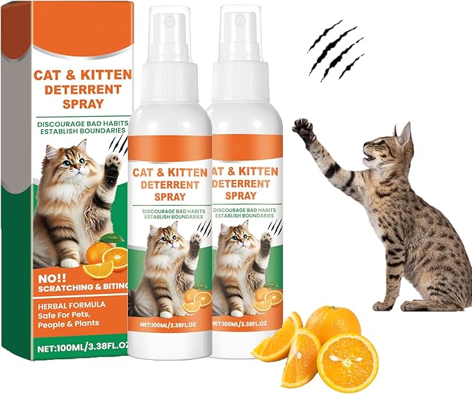 2pcs Cat Deterrent Spray for Indoor and Outdoor, Safe Indoor & Outdoor Deterrent for Furniture & Carpet Protection, Natural Anti-Scratch Spray for Cats, for Sofa, Rugs, Chairs,200ML| 6.8oz