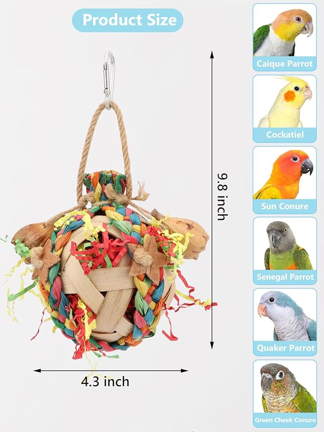 Wontee Bird Toys Colorful Shredding Crinkles Foraging Toys Natural Dried Fruits Chew for Cockatiels Conures Parakeets Budgies Senegal (1 Pack)