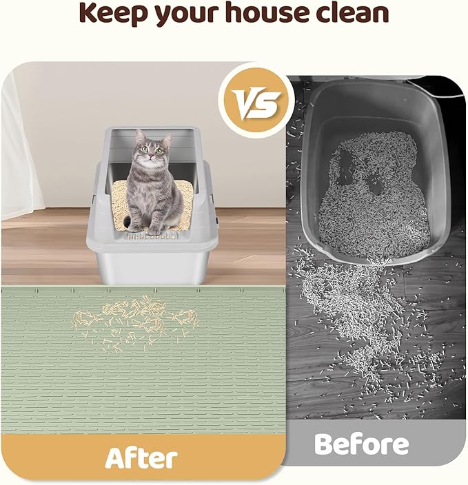 Cat Litter Mat, XL Extra Large 40" x 40" Silicone Mat Litter Trapping Mat for Scatter Control, Soft on Kitty Paws, Easy to Clean (Green)