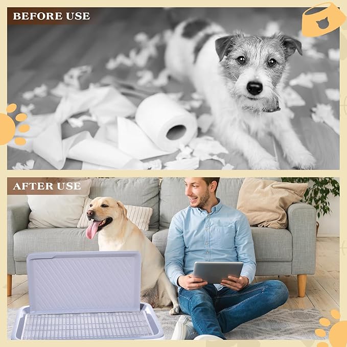 Paterr 2 Pcs Dog Potty Toilet with Removable Splash Wall Pet Indoor Dog Mesh Training Toilet Portable Training Pee Pads Holder Litter Box with Pee Wall for Puppy, Pet(25.6 x 19.3 x 13)
