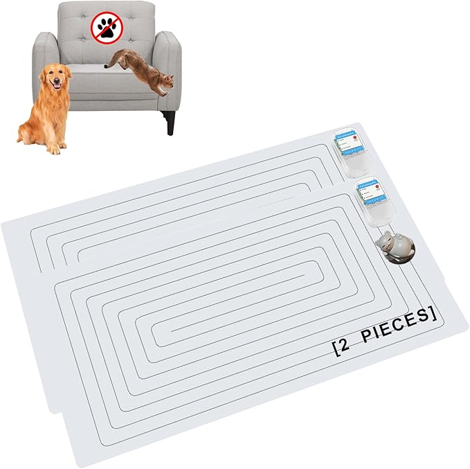 SEERWAY Scat Pet Shock Mat 2 Pieces with Tester, Shock Pad for Dog and Cat Training Indoor, Electric Repellent Mat Keeps Pet Off Couch, Sofa, Countertop, 3 Modes, 2 Pieces Same Size, Battery Operated