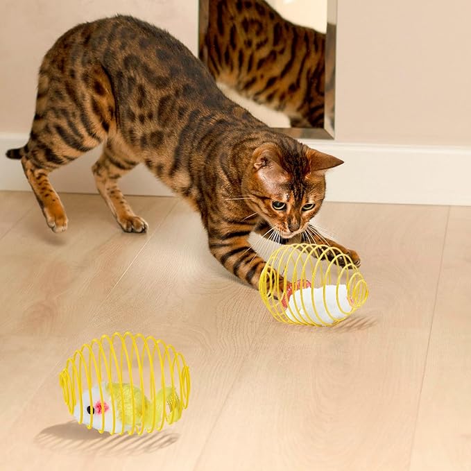 Jecery 5 Pcs Cat Spring Balls Toys Stretchable Rolling Balls Colorful Playful Coils Interactive Action Toy Caged Rats for Kitten Pet Supplies (Yellow Mouse,Yellow)