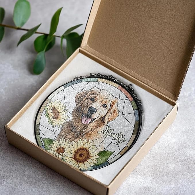 Custom Dog Portrait Stained Glass Light Catcher, Pet Memorial Stained Glass Photo Light Catcher, Staineds Glass Dog Memorial, Loss of Dogs Sympathy Gift Personalized, Pet Loss Gift /4