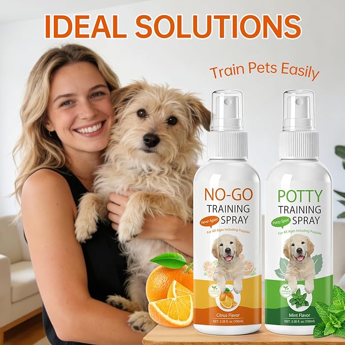 Dog Pee Spray & NO-GO Spray, Indoor & Outdoor Deterrent Spray, Potty Training Spray for Dogs & Cats, Stops Unwanted Chewing, Easy-to-Use Training Set, 3.38 Fl Oz (100ml)