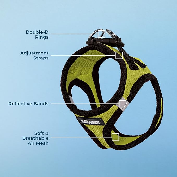 Best Pet Supplies Voyager Step-in Air Harness - All Weather Mesh, Reflective, No Pull Harness for Dogs, Cats - Secure with Hook & Loop Fastener, Buckle, Double D-Rings - Lime Green/Black Trim, XL