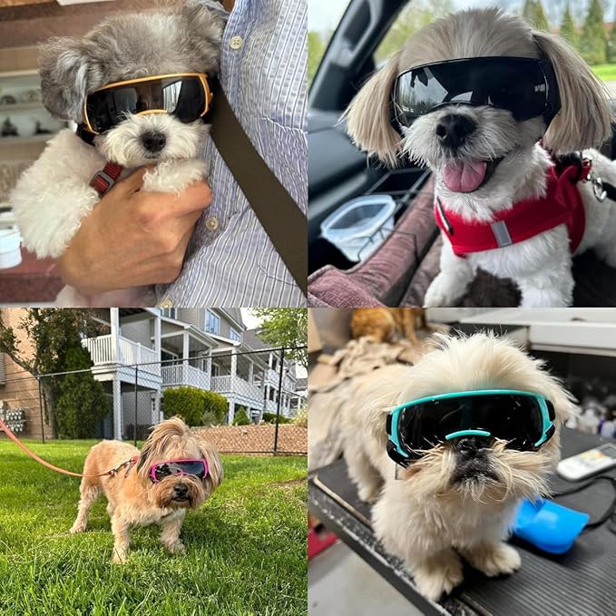 LESYPET Dog Sunglasses for Small Breed, UV Wind Dust Protection Dog Goggles for Pet Outdoor Driving Riding, Pet Glasses Eye Wear with Adjustable Strap, Pink