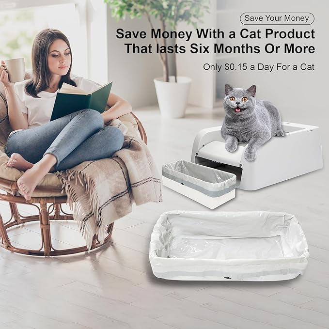 50 Count Cat Litter Box Liners, Compatible with PetSafe Scoop Free Self Cleaning Clumping Litter Box, Drawstring Litter Box Liner, Replaceable Cat Waste Bag, Easy Cleanup (50 Count)