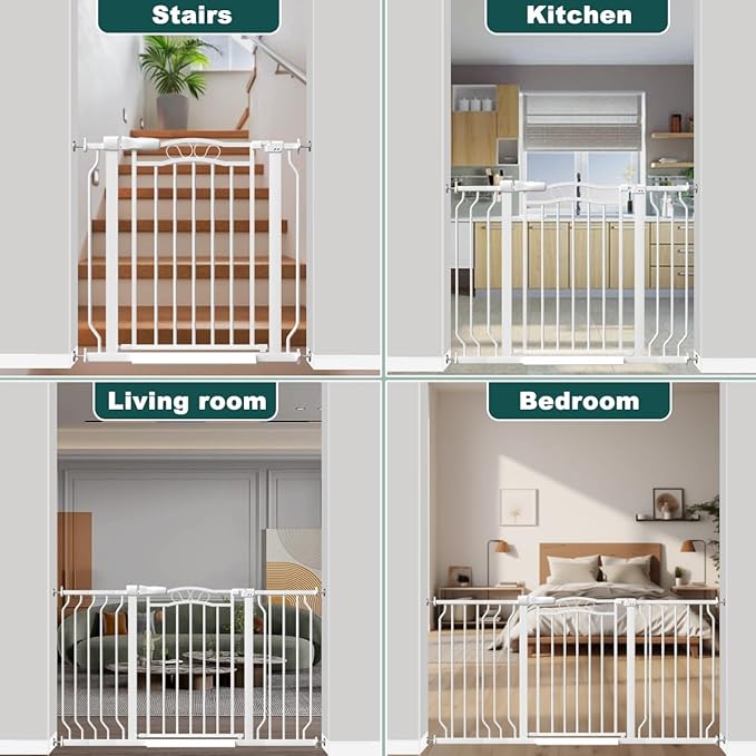 Fairy Baby 29.5"-53.1" Extra Wide Baby Gates for Doorways, Safety Child Gate for Kids Dog, Metal Auto Close Stair Gates Indoor for Toddler Pressure Mount Kit, Arched Décor Walk Thru Garden Gate, White
