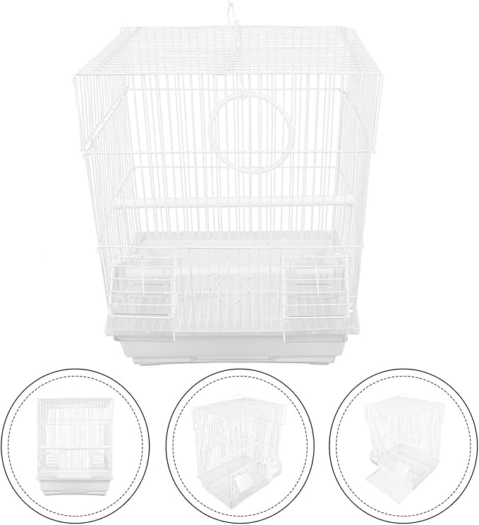 Lightweight Metal Small Parakeet Cage White Portable Bird Carrier Suitable for Parrots Conures Cockatiels at Home