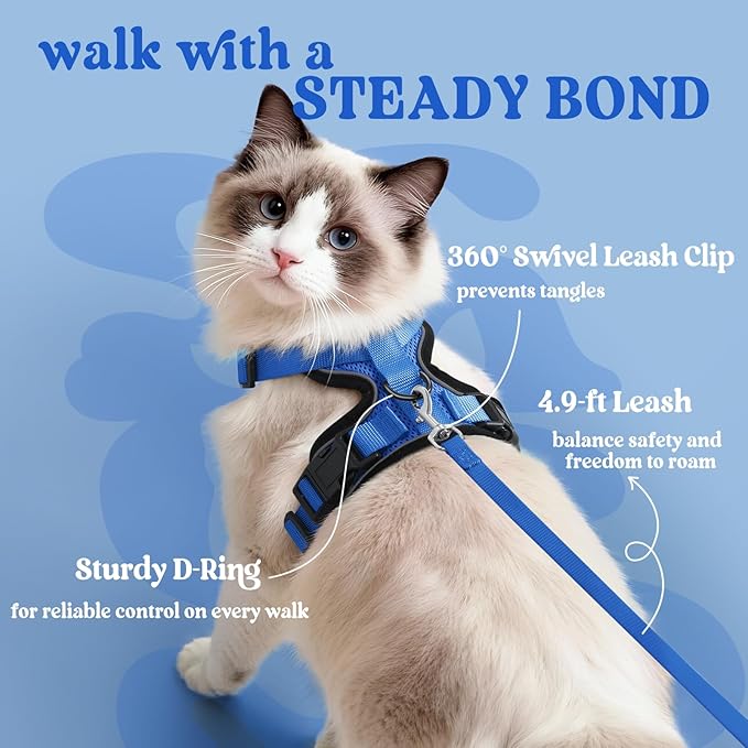rabbitgoo Cat Harness and Leash for Walking, Escape Proof Soft Adjustable Vest Harnesses for Cats, Easy Control Breathable Reflective Strips Jacket, Navy Blue, XS