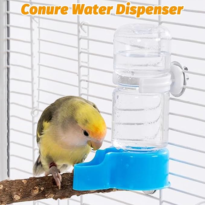 BNOSDM Automatic Bird Water Dispenser 2 Pcs No Mess Parrot Cage Water Feeder Drinker Suspended Bird Drinking Device Parakeet Cage Accessories for Budgies, Cockatiel, Conure, Canary, Finch (Blue)