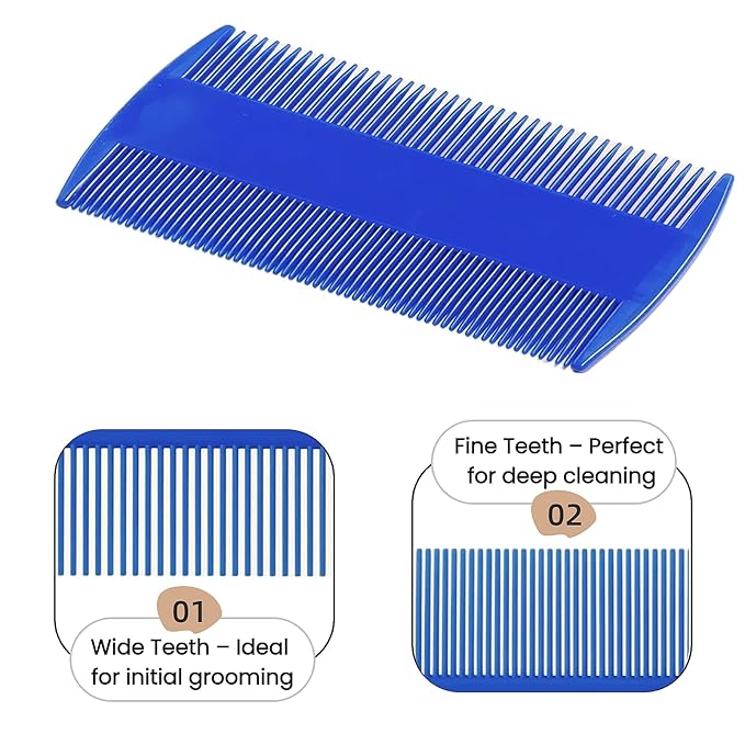 5 Pack Flea & Lice Comb Set for Cats, Dogs & Kids – Stainless Steel Fine Tooth Nit Comb Kit with Double-Sided Tear Stain Remover, Grooming Brush & Peine para Piojos for Thick Hair (Blue)
