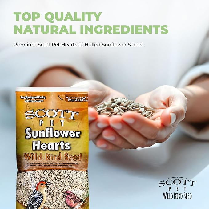 Scott Pet Wild Bird Seed, Sunflower Hearts, 8 lbs Bag, For All Feeder Types, Great Source of Protein, Food for Outside Wild Birds