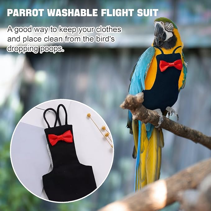 Bird Diaper Washable Reusable Parrot Flight Suit Nappies Protective Breathable Parrot Nappy Clothes for Parakeet, Macaw, Budgie, Canary, Cockatiel (Black, XL)