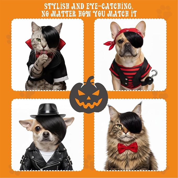 Dog Wig Pet Costumes, Cat Costume Synthetic Accessories Small Dog Headwear for Halloween Christmas Eve Festival Party Decor, Head Wear Apparel Toy (I-Side-Swept Bangs)