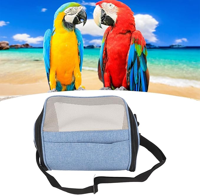 Transparent Bird Carrier Bag, Portable Lightweight Parrot Travel Cage with Ventilated Mesh and Rattan Weave for Cockatiels Parakeets Small Birds (Blue)