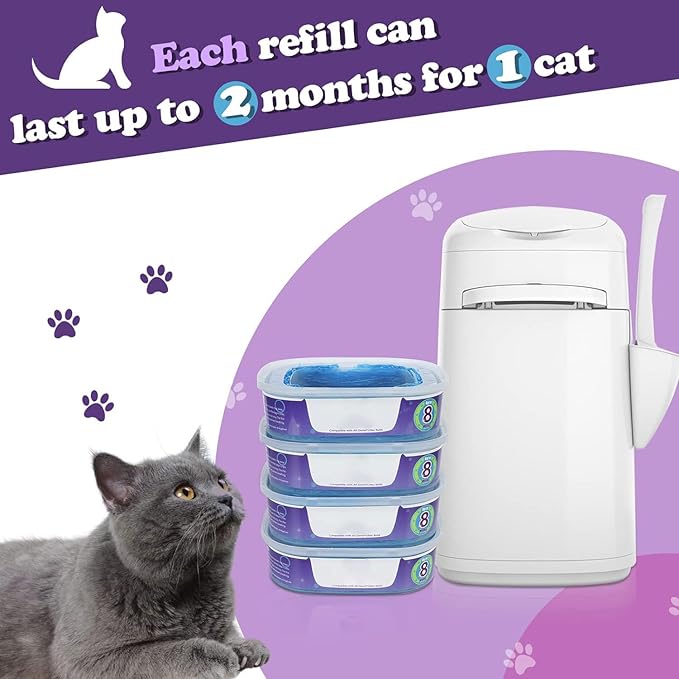 60ft Cat Litter Refill Bags (8-Month Supply). Heavy-Duty, Odor-Blocking, Compatible with Litter Genie/Pet Genie