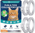 Flea Collar for Cats 4 Pack, 8-Month Flea & Tick Prevention per Collar, Natural Plant-Based, Water-Resistant, Adjustable, Fast-Acting & Long-Lasting, Safe for Adult Cats and Kittens, White