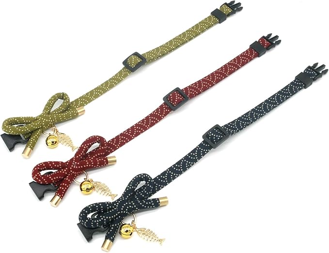 PetSoKoo Cute Bowtie Cat Collar with Bell. Japanese Stylish Bowknot & Fish Charm. Safety Breakaway, Soft, Lightweight, for Girl Boy Male Female Cats Kitten,Red