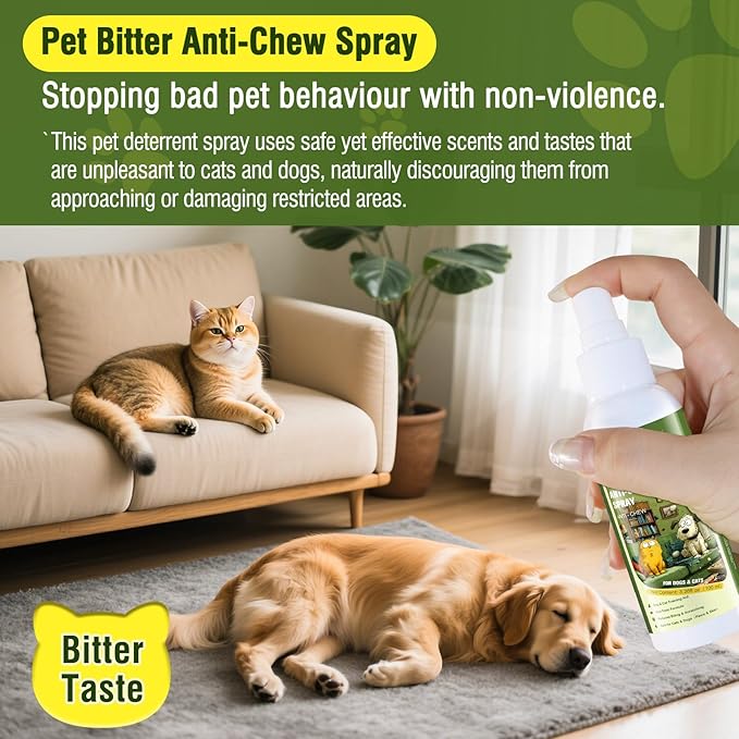 Anti-Chew Bitter Dog Spray, Stop Chewing and Licking, No Chew Spray for Dogs & Cats, Protect Furniture Shoes Belongings, Natural Pet Safe Formula, No Stain 3.38 fl oz (100 ml)