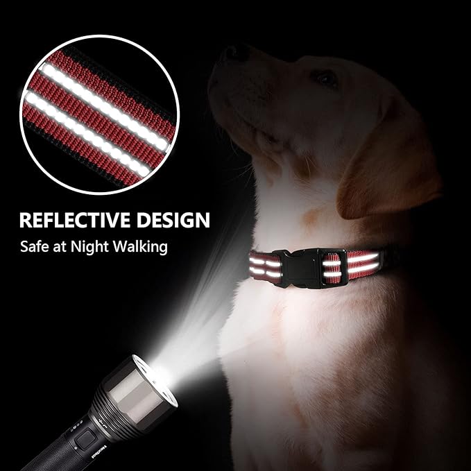 Hikiko Martingale Dog Collars Reflective Nylon Dog Collar with Quick Release Buckle Adjustable Training No Slip Dog Collar (X-Large, Red)
