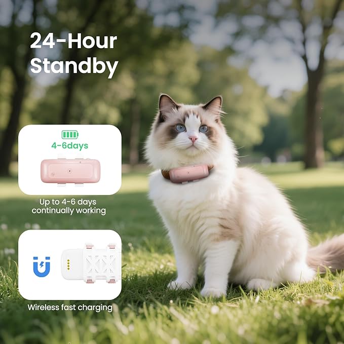 SEEWORLD Mini GPS Pet Tracker for Dogs Cats Waterproof Real-Time Location Tracker Virtual Fence 180 Days Location History 4G Cat Tracker for 6.5lbs+ Pets (Pink)