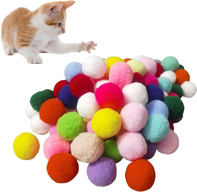 Cat Toy Pom Pom Balls, Soft Plush Balls for Interactive Play & Pet Training, Lightweight Polyester Toys for Indoor Cat(20-Pack 1.6-Inch)