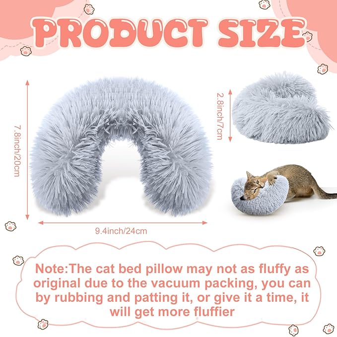 Sweetude 2 Pcs Cat Pillow for Indoor Cats and Dogs Ultra Soft Fluffy Pet Calming Toy Half Donut Cuddler U Shaped Pet Neck Pillow Joint Relief Cervical Protection