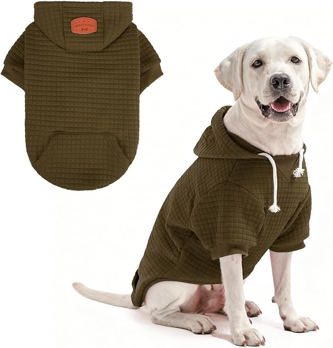 BEAUTYZOO Dog Hoodie with Leash Hole and Pocket,Dog Sweaters for Small Medium Large Dogs Boys Girls,Waffle-Like Laminated Cotton Warm Outfits for French Bulldogs, Pitbull, Winter Puppy Clothes Jacket