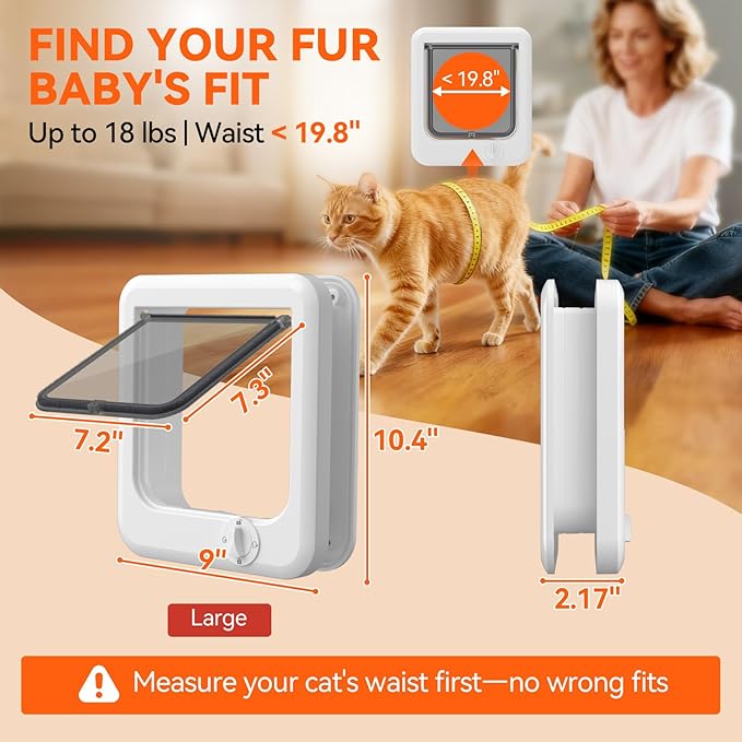 LIBBEPET Cat Door Interior Door, Push & Turn 4-Way Lock Indoor Cat Doors, Reinforced ABS Frame Pet Doors for Cats Up to 18 lbs, Easy DIY Installation for Interior and Exterior Doors, Lagre