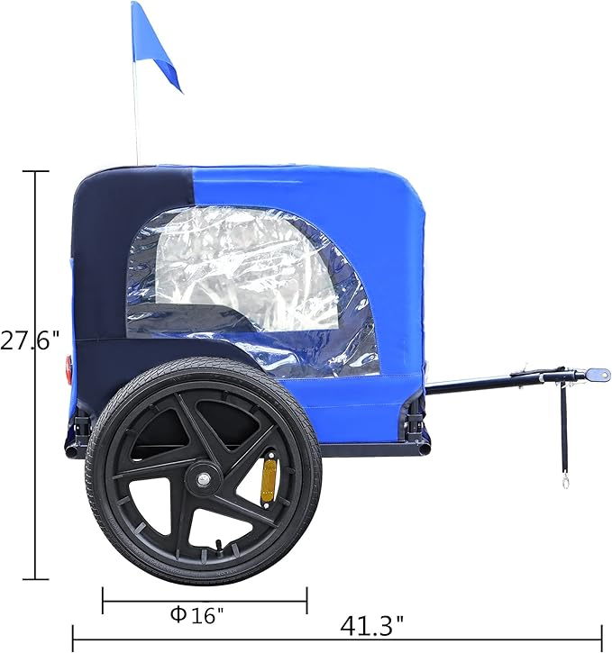 HomVent Dog Bike Trailer - Folding Pet Carrier Wagon with 16 Inch Wheels for Small and Large Dogs