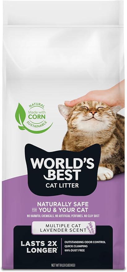 WORLD'S BEST CAT LITTER Multiple Cat Lavender Scented 8-Pounds - Natural Ingredients, Quick Clumping, Flushable, 99% Dust Free & Made in USA - Calming Fragrance & Long-Lasting Odor Control