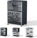 Cat Enclosure Cover for Large 3-Tier Cage - 36" L x 23" W x 50" H, 600D Waterproof Oxford Fabric with PVC Windows & Adjustable Panels(Cover Only, Black)