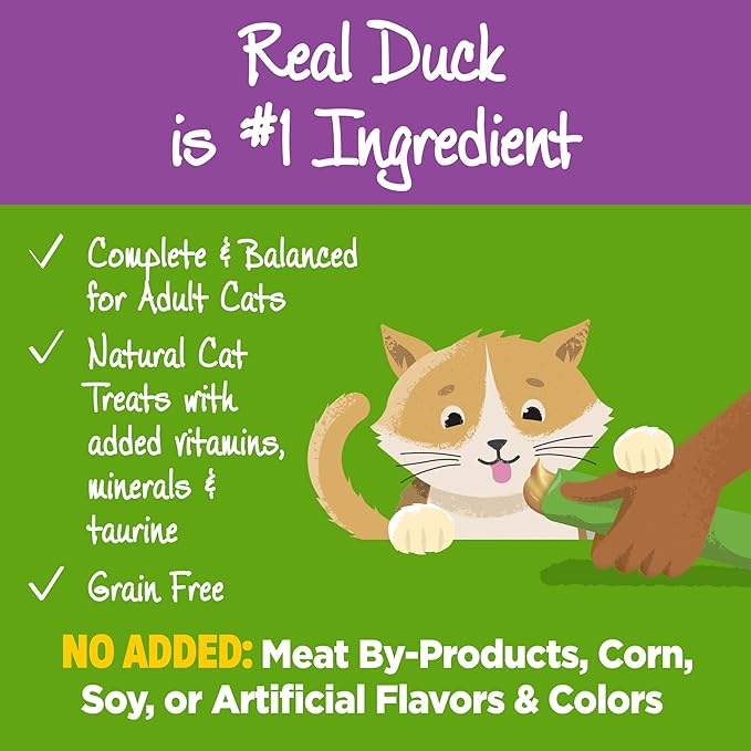 Wellness Lickable Treats Soft Puree Natural Grain Free Adult Cat Treats, Duck Recipe, Contains 6-0.4 Ounce Squeezable Tubes
