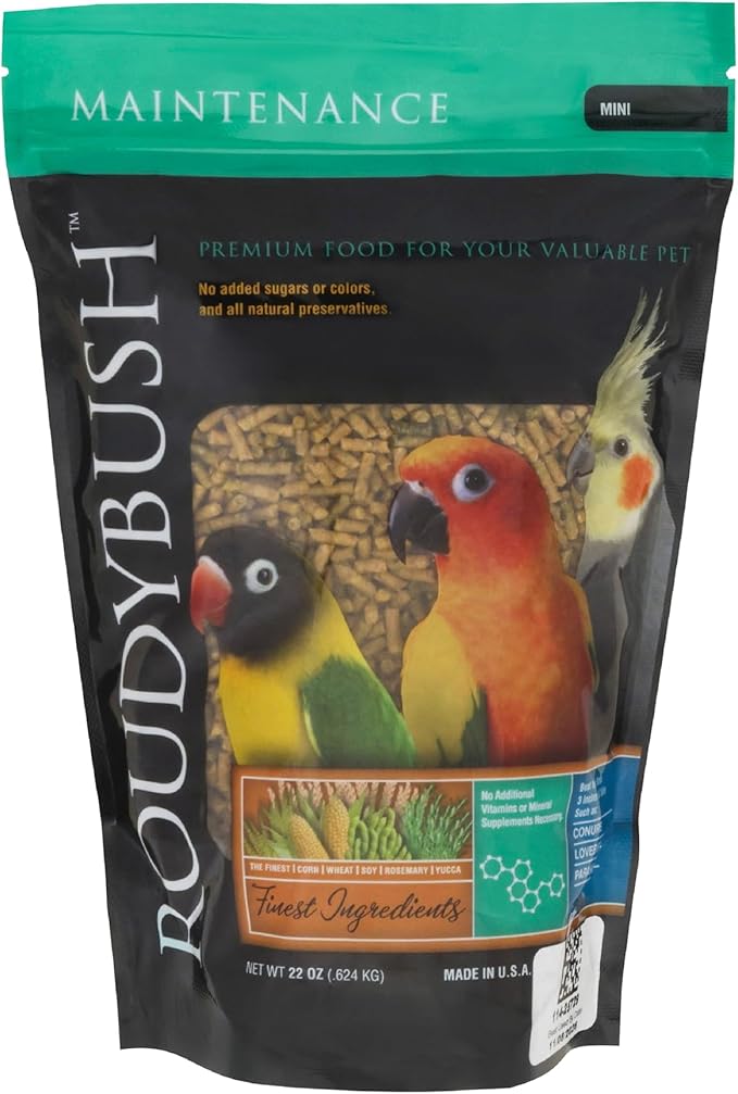 RoudyBush Daily Maintenance Food for Birds - Scientifically Formulated Bird Feed - Bird Food Pellets w/Corn, Wheat, Soy & More - Nutritious & Healthy Feed for Birds (Mini, 22oz)