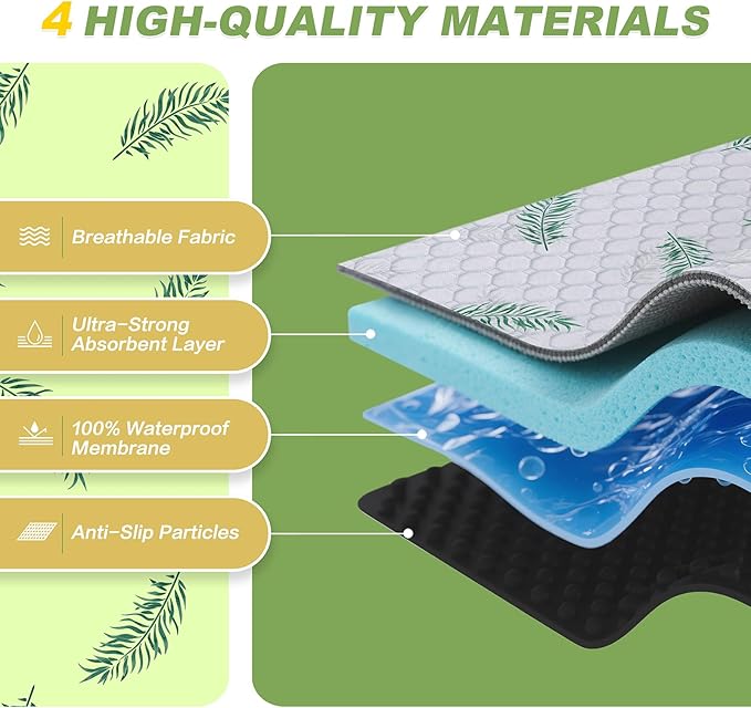 Washable Pee Pads for Dogs, 1Pack Reusable Puppy Pads, Super Absorbent & Leakproof Dog Pads, Anti-Slip Dog Pee Pads for Puppy Training & Incontinence, Leaf Pattern 65"x48"