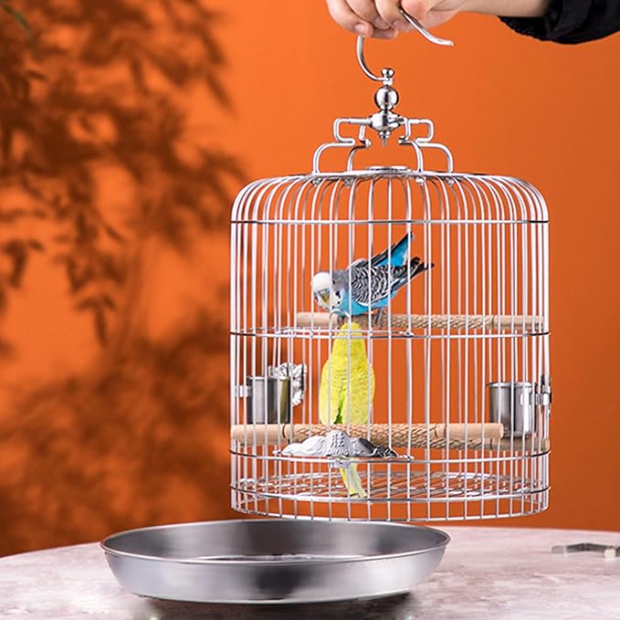 Small Bird Cage Stainless Steel Parrots Carriers With Wood Stand And Metal Cups For Lovebirds Finches Parakeets Bird Travel Cage Small With Perches Stand And Bowls For Parrots Cockatiels Conures