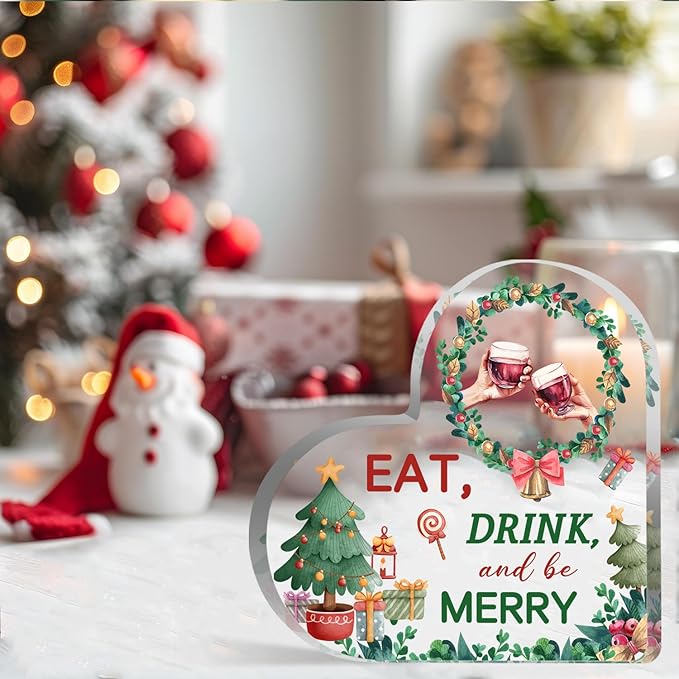 Toerifer Christmas Heart Shape Acrylic Sign, 3.9" x 3.9" Paperweight, Red, Vintage Style, Tabletop, Home & Office Decor, Seasonal Gift