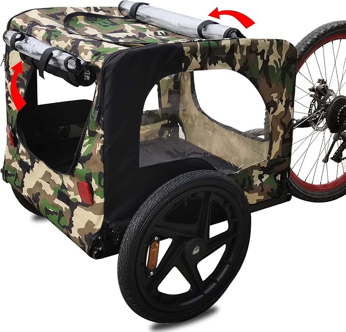 2-in-1 Dog Bike Trailer & Pet Carrier with Quick-Release Wheels, Foldable Steel Frame & Non-Slip Floor, 88 lbs Capacity for Medium/Small Dogs, Compatible with 20"-29" Bicycles