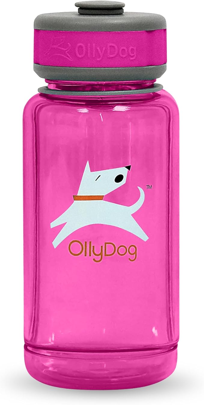 OllyDog OllyBottle | Tritan Dog Water Bottle with Detachable Bowl | BPA Free Leakproof Pet Dispenser | Hiking Travel (600ML, Hot Pink)