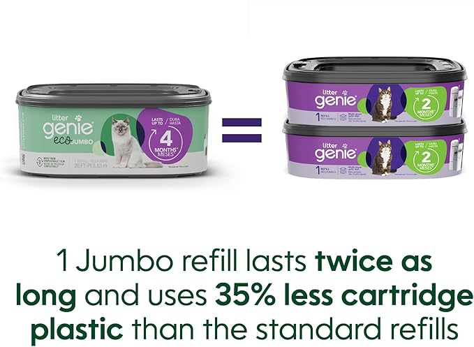 Litter Genie Eco Refills | Compostable Cat Litter Bags Jumbo 2-pack | Up to 4 Months of Supply in 1 Cartridge
