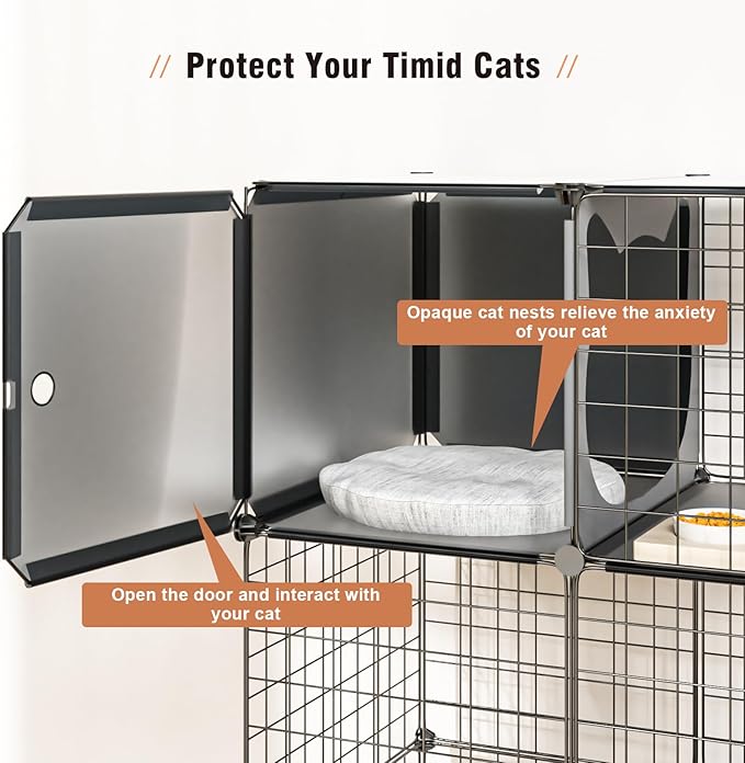 Cat Enclosure Cat Cage Indoor with Litter Box,3-Tier Large Playpen Catio Cat Cage Outdoor Cat Crate Detachable Metal Wire Kennel Medium Kitten Cage