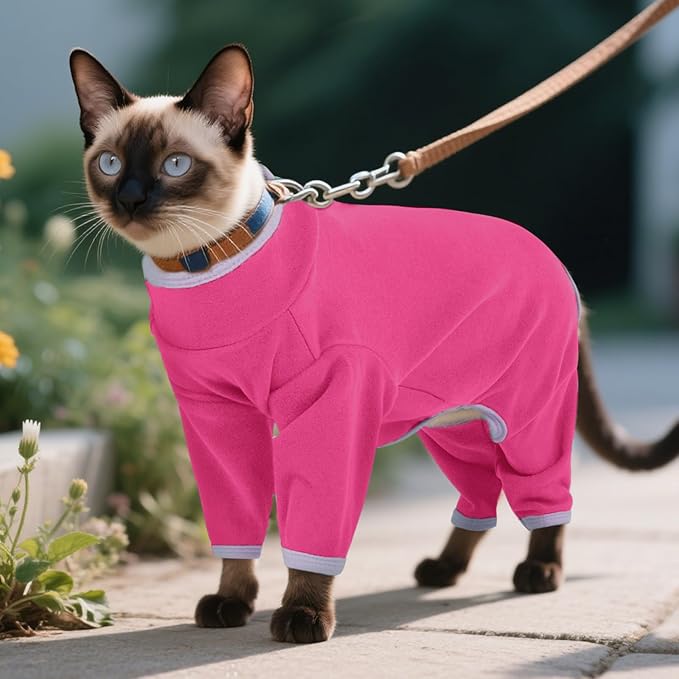 DENTRUN Cat Clothes for Hair Control with Hair Sticky Fabric - Soft Recovery Suit & Breathable Lint-Resistant Cat Sweater for Cats Only, Kitten Onesie Pajamas, M, Bright Pink