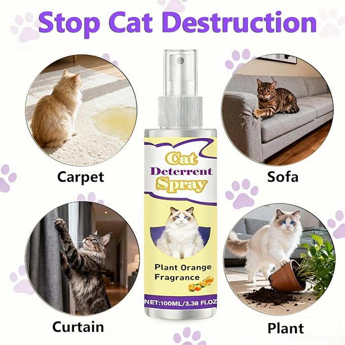 Cat Deterrent Spray,Natural Safe Cat Deterrent for Indoor Use,Anti-Scratch Training Spray to Stop Cats from Scratching Furniture, Sofas, Carpets & Curtains (Yellow)